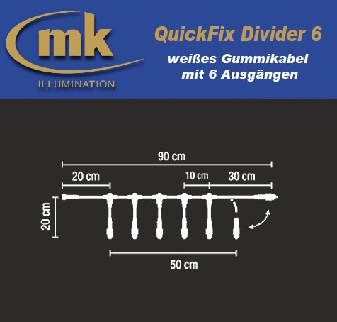 Quick-Fix Divider 6 weißes Gummikabel IP67 / Verteilerkabel mit 6 Ausgängen