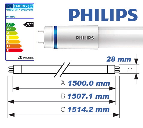 Philips LED Leuchtstoffröhre Master T8 KVG/VVG / 3.100 Lumen / 20W / G13 / 4.000 K / L 1.500mm / 840 / Sofortstart / inkl. LED-Starter
