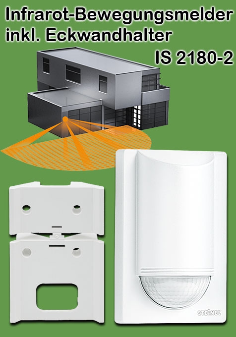 AP Infrarot-Bewegungsmelder für außen IP54 / 180° Erfassungswinkel / Reichweite max. 12 m / Zeit- und Dämmerungsschwelle einstellbar / Dauerlicht-Betrieb / inkl. Eckwandhalter
