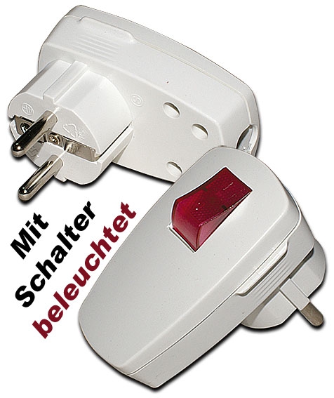 Schuko-Winkelstecker weiß 16A mit 2-poligem Schalter / beleuchtet