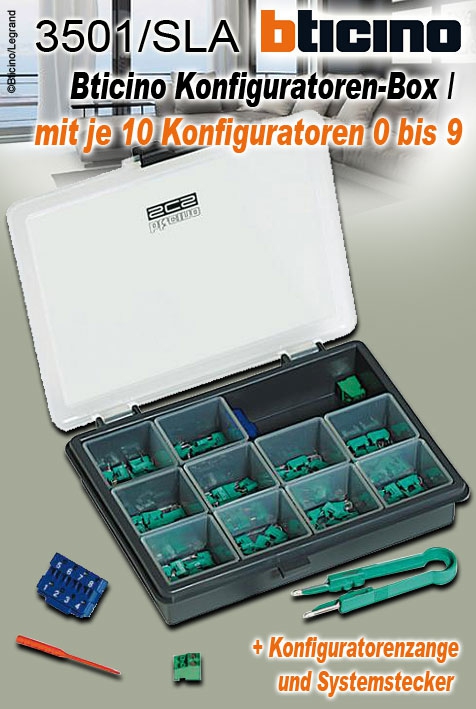 Bticino Konfiguratoren-Box mit je 10 Konfiguratoren 0 bis 9 + Konfiguratorenzange und Systemstecker