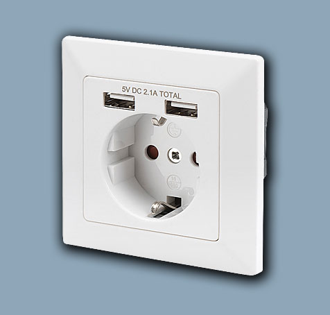 Digitus Schuko-Steckdose mit 2 USB Ports / USB 2,1A / mit Kindersicherung 