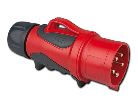 PCE CEE Stecker Grip mit Schraubklemmen IP44 / 32A / 5polig / 400V / Uhrzeitstellung 6 h