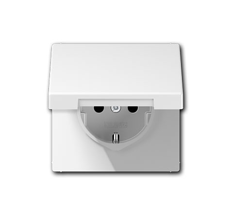 Schuko-Steckdose mit Klappdeckel 1-fach / 16A 250V / 70 x 70 mm / alpinweiß glänzend
