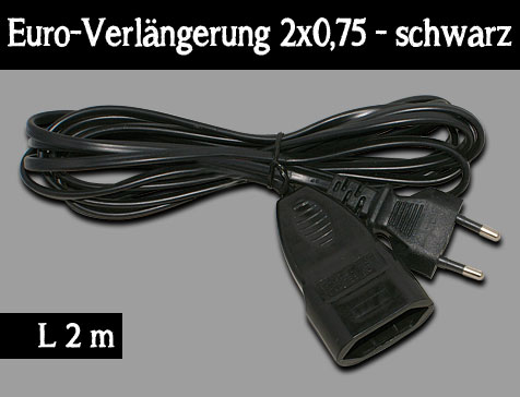 Euro-Verlängerung 2x0,75 / 2 Meter / schwarz