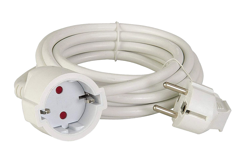 Verlängerung H05VV-F 3x1,5 / 5 m weiß / mit Schukostecker und Schukokupplung	