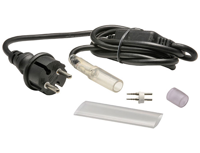 LED Anschlußset 230V / 13 mm / Kabel 1,6m sw / 2 x Schrumpfschlauch / Steckspitze + Endkappe