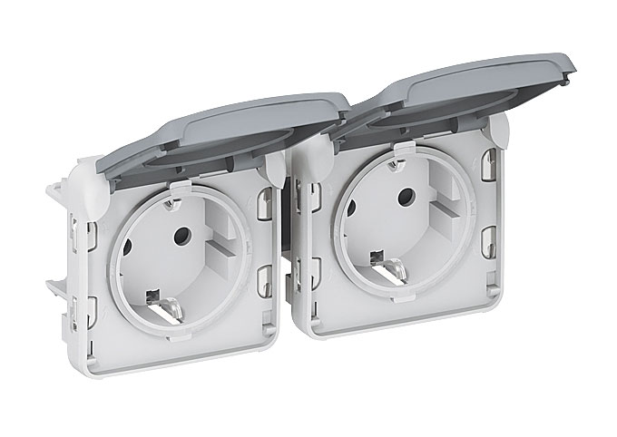 Legrand FR UP Steckdose 2-fach horizontal Modular Plexo 55 grau IP44 mit Klappdeckel und erhöhtem Berührungsschutz