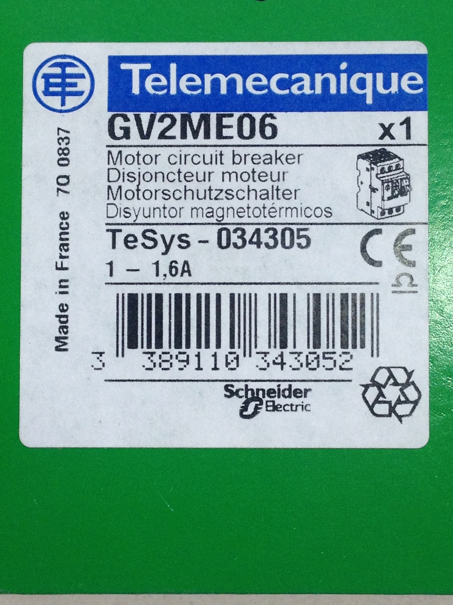 Motorschutzschalter 1-1,6A GV2ME06 034305