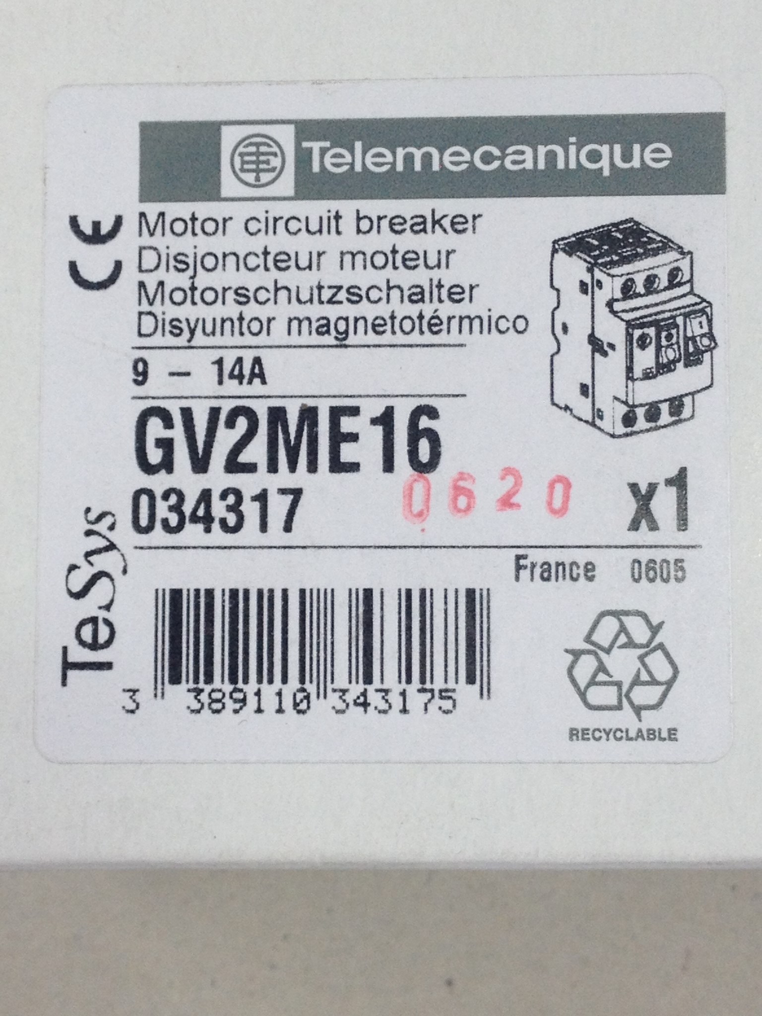 MOTORSCHUTZSCHALTER 9-14A GV2ME16 034317