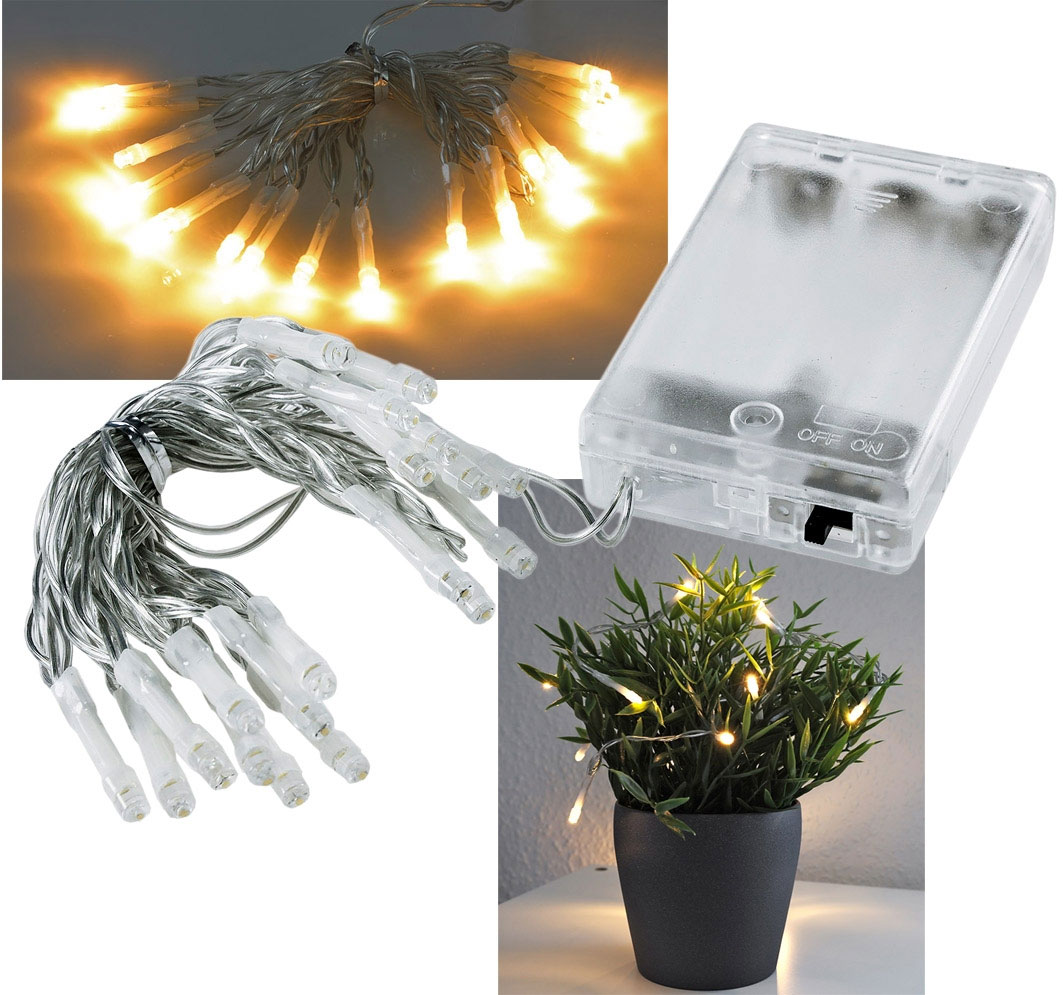 LED Batterie-Lichterkette CT-BK20 / 2m / warmweiß / IP20 / transp. Kabel / 20 LEDs