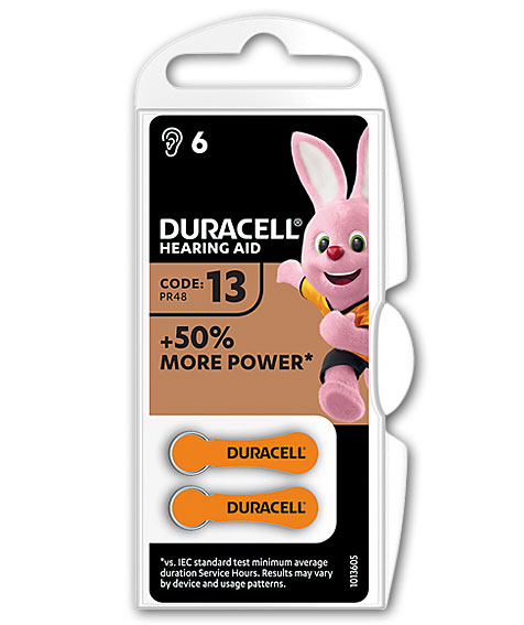 DURACELL HÖRGERÄTEBATTERIE ZINK LUFT 1,40V / DA13 / PR48 / 6er Blister