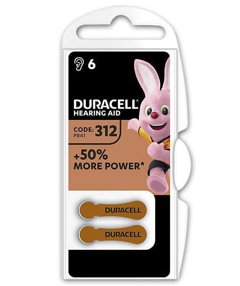 DURACELL HÖRGERÄTEBATTERIE ZINK LUFT 1,40V / DA312 / PR41 / 6er Blister