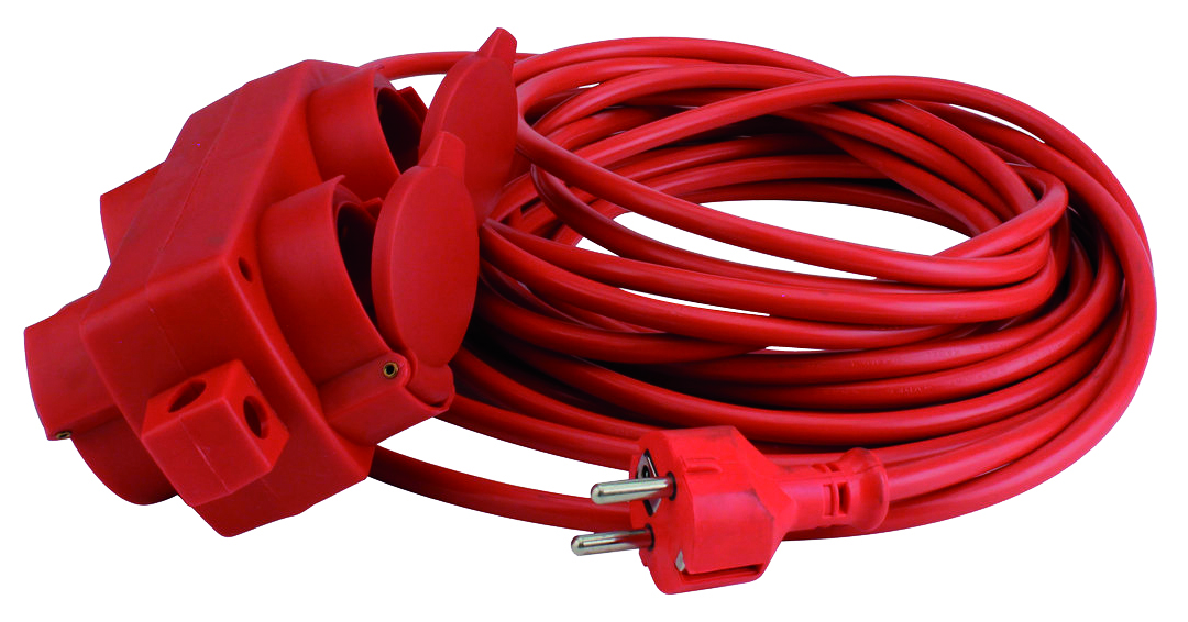 Unitec Schuko Steckdosenblock 4-fach rot  / 45° mit 10 m Zuleitung H05VV-F 3x1,5 / max. 3.500 Watt / nur für den Innenbereich