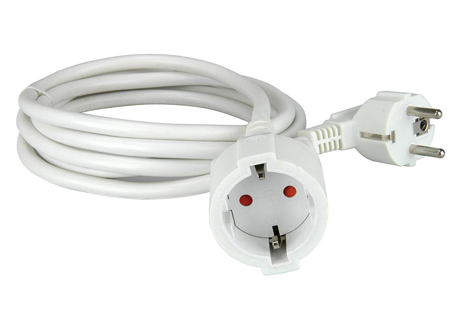 Verlängerung H05VV-F 3x1,5 / 2m weiß / max. 3.500 Watt / 230V~16A/250V mit Schukostecker und Schukokupplung