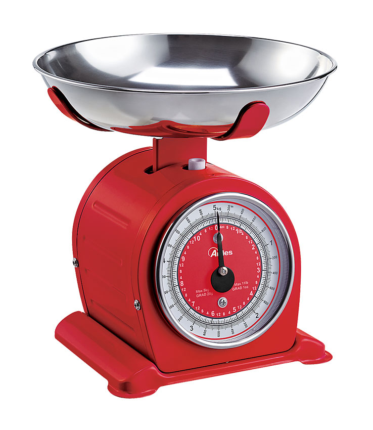 Mechanische Küchenwaage rot im Vintage Design / bis 5kg
