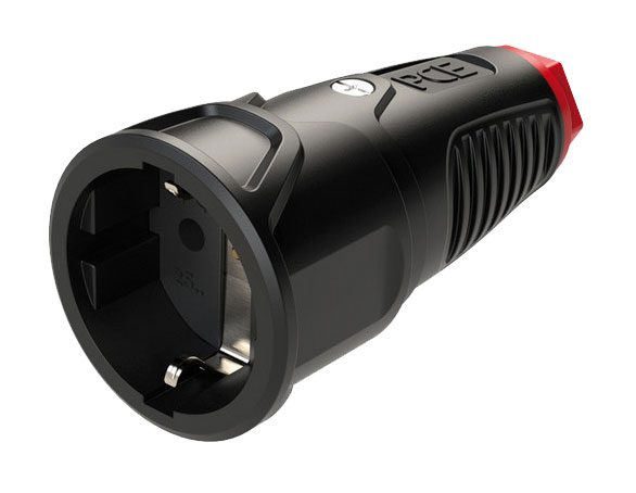 Vollgummi-Schukokupplung TAURUS 2 / schwarz /rot  IP20 / 16A / 250V AC / 3p (2P+E)