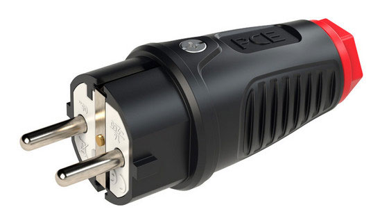 PCE Taurus 2 Gummi-Schukostecker schwarz IP54 / 16A / 250V AC / 3p (2P+E)