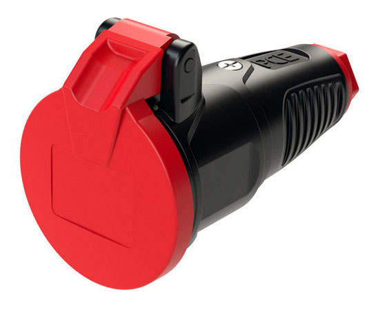 Taurus 2 Gummi-Schukokupplung schwarz/rot mit Klappdeckel / IP54 / 16A / 250V AC / 3p (2P+E)