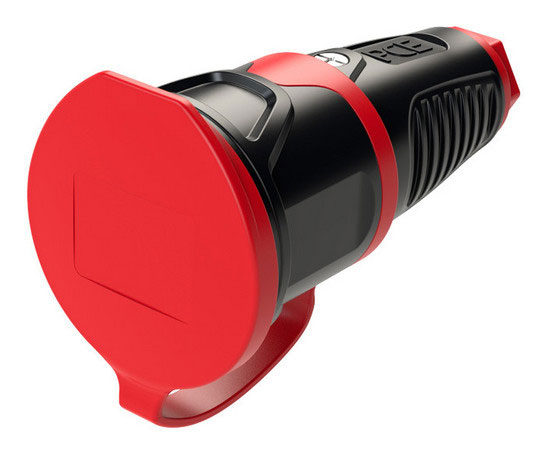 Taurus 2 Gummi-Kupplung schwarz/rot mit Deckelband / IP54 / 16A / 250V AC / 3p (2P+E)