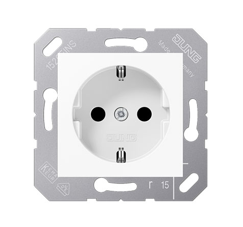 Jung  Schuko Steckdose 1-fach mit Federklemmen, 50 x 50 mm, 16A 250V~, Thermoplast, alpinweiß
