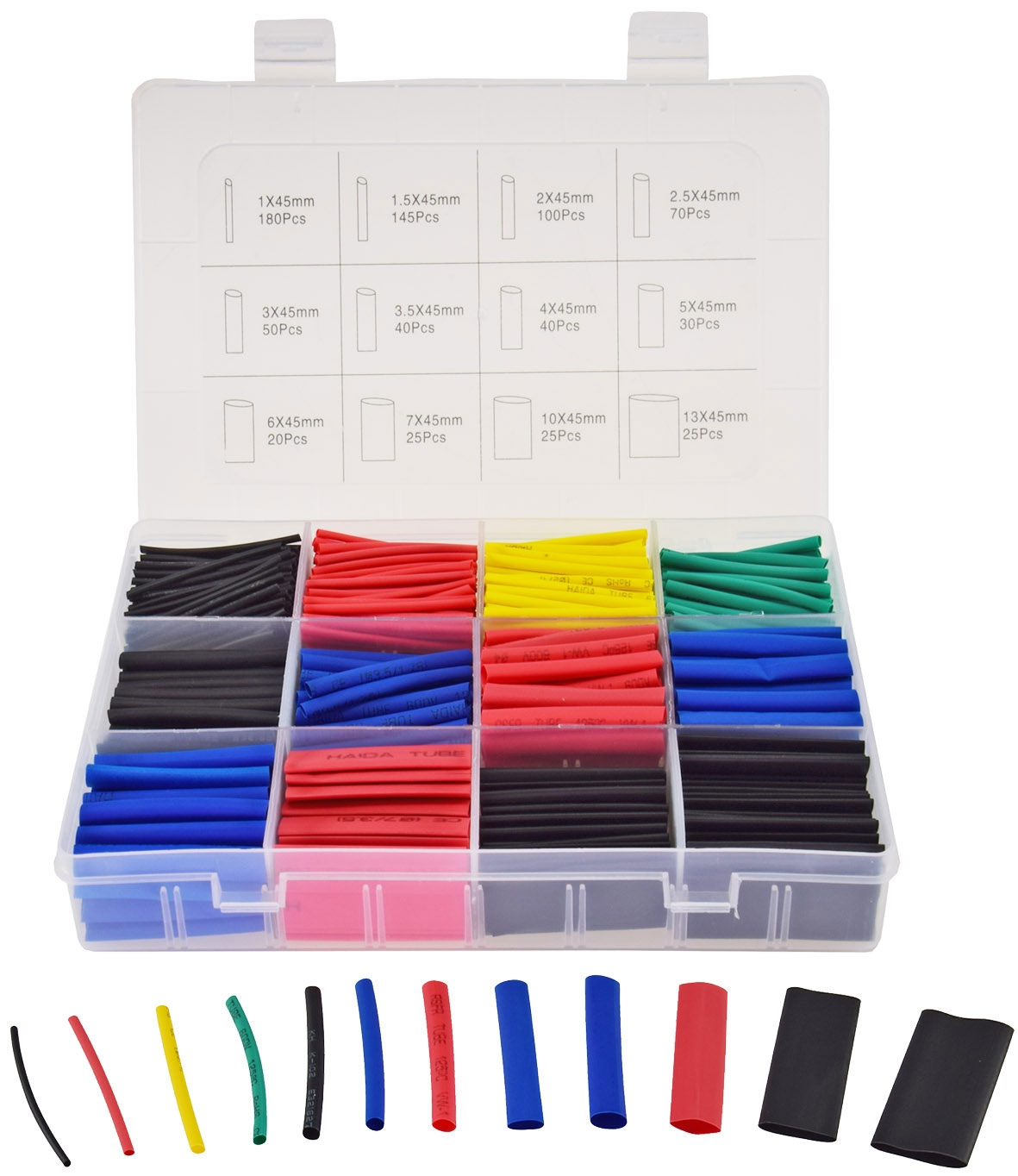 Schrumpfschlauch-Sortiment, 750-teilig in Plastikbox, Ratio 2:1, bunt 