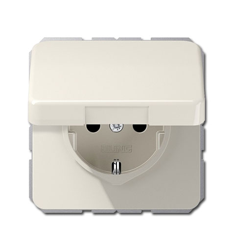 UP Schuko-Steckdose mit Klappdeckel 16A 250V bruchsicher cremeweiß