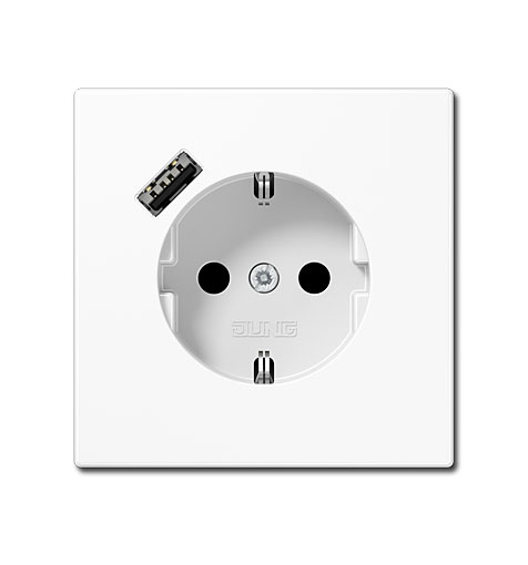Jung Schuko-Steckdose mit USB-Ladegerät alpinweiß 