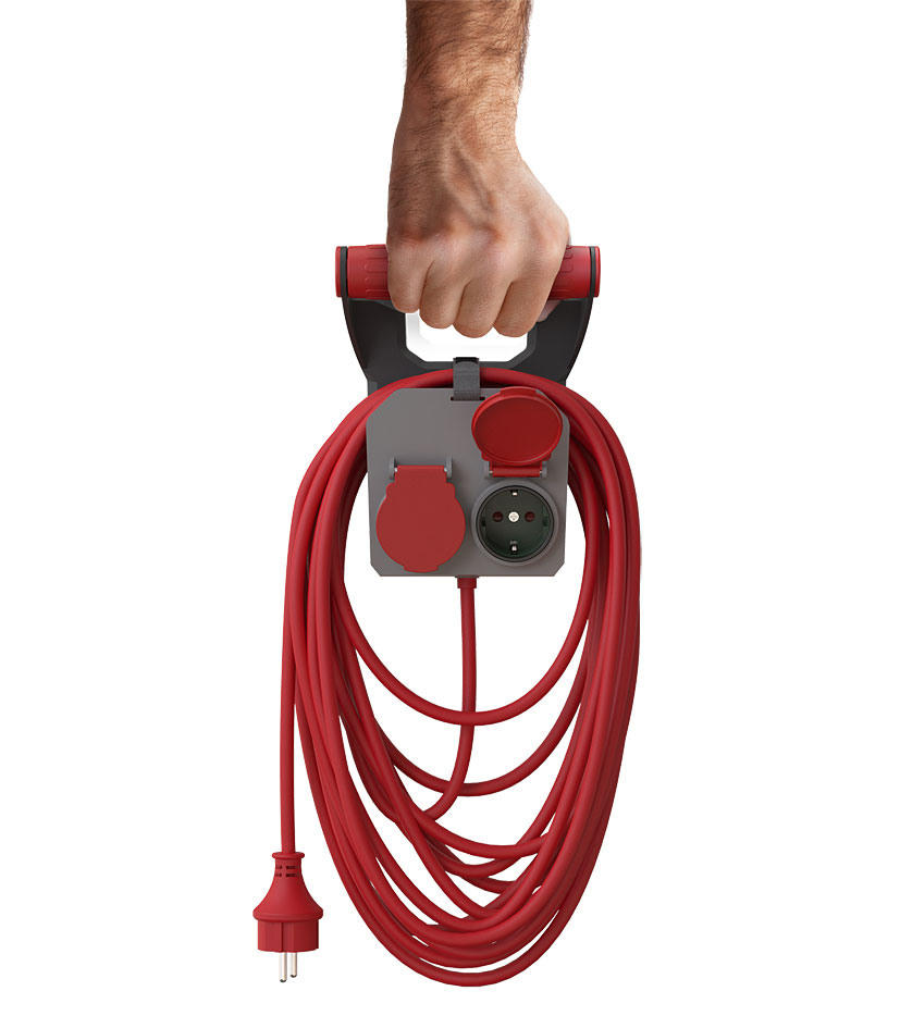 Stromverteiler mit Wandhalterung / 2 x SSD / IP44 / Zul. 10m 3x1,5 / inkl. Montagezubehör / Klettband