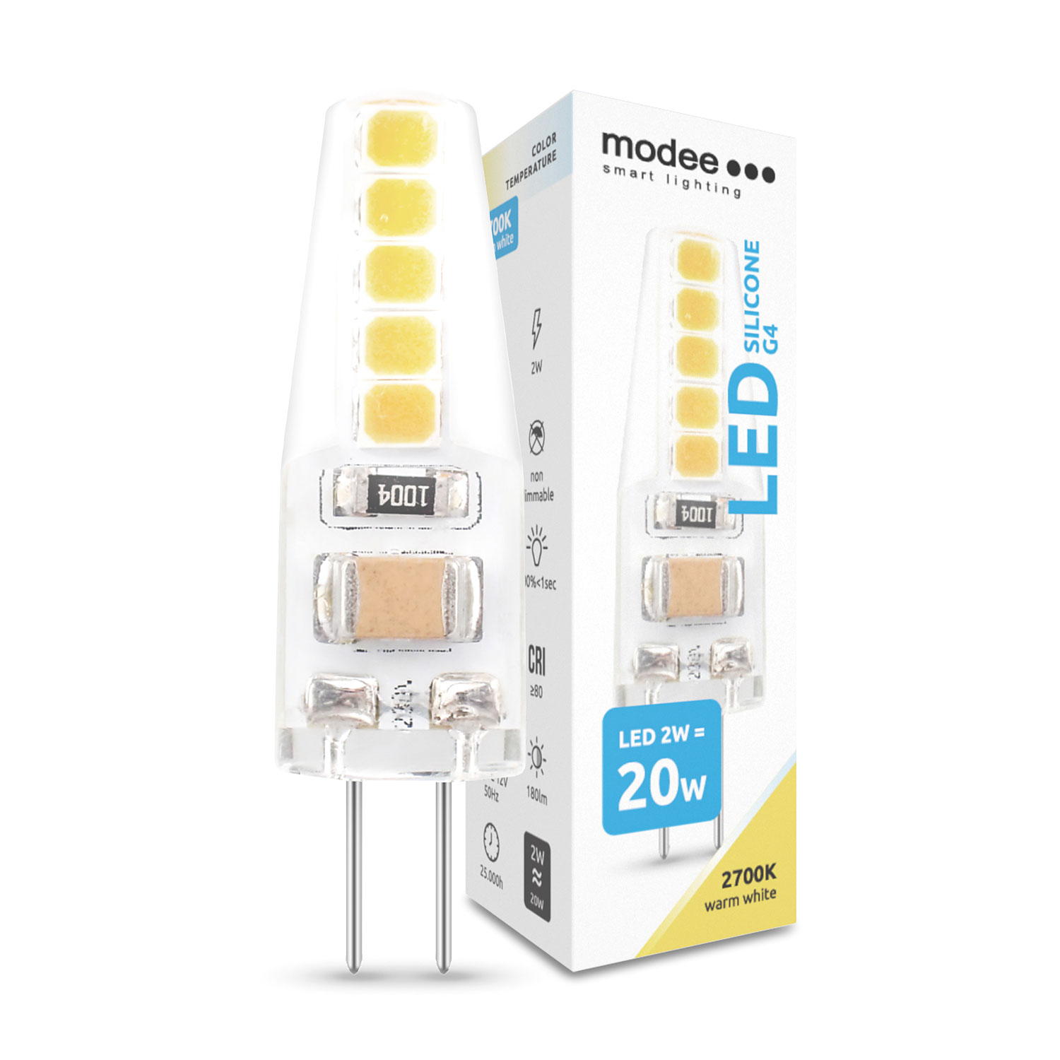 LED NV Silikon Stiftsockellampe / 180 lm / 1,8W / G4 / AC/DC-12V / 360° / 2.700K ww