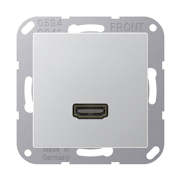 Jung UP HDMI Multimedia-Anschlusssystem mit Tragring Schraubbefestigung bruchsicher / Thermoplast / Aluminium lackiert