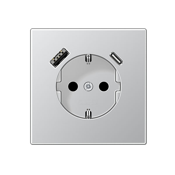 Jung SCHUKO-Steckdose mit USB-Ladegerät Typ AC / Aluminium lackiert