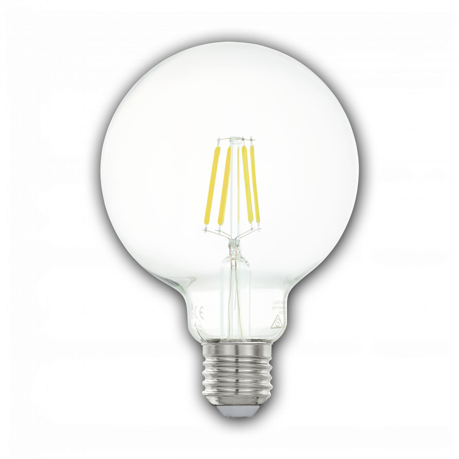 LED Filament Globelampe G95 / 550 Lumen / 6W / E27 / 360° / 220-240V / 2.700K / Warmweiß klar