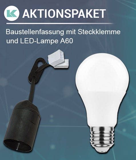 Aktionspaket 1 x Baustellenfassung mit Steckklemme - 635SC211 + 1x 624SM504 Modee LED-Glühlampe E27 8,5W 806lm 2700K