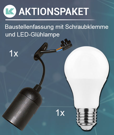 Aktionspaket 1 x Baustellenfassung mit Schraubklemme 635SC010 und 1 x 624SM504 LED-Glühlampe 806lm 8,5W E27 