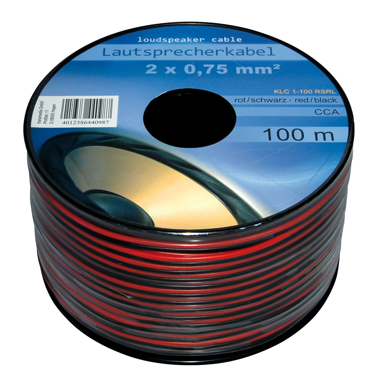 LAUTSPRECHERLEITUNG LSP 2x0,75 / 100 METER BUND / ROT/SCHWARZ / inkl.CU