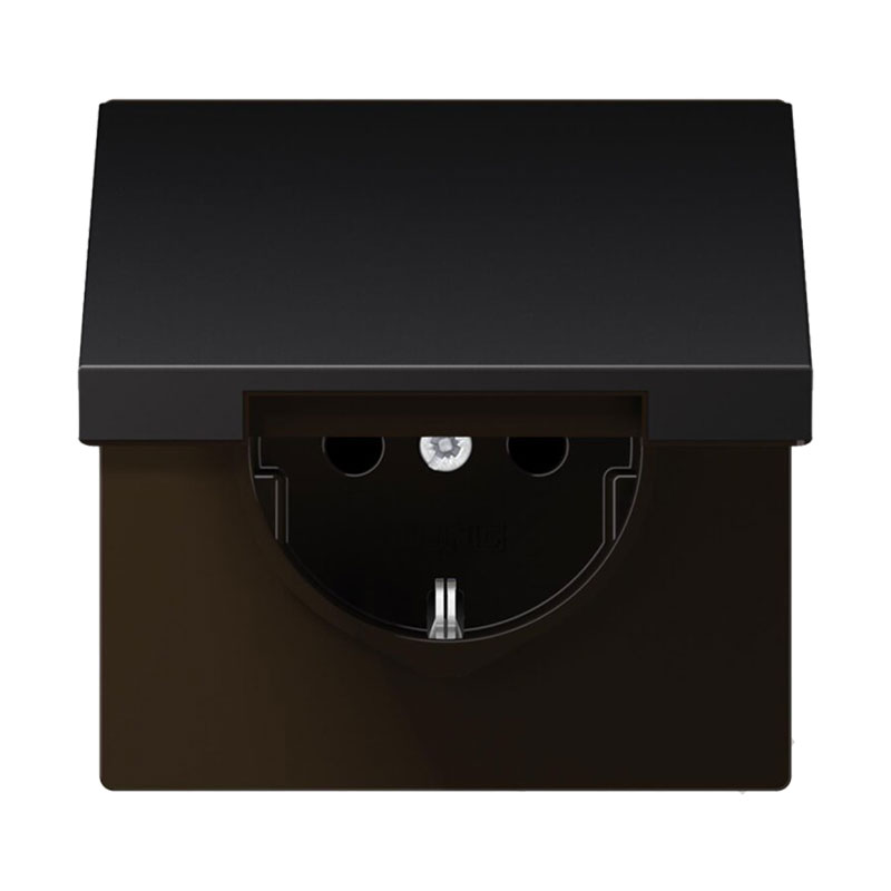 Jung SCHUKO-Steckdose mit Klappdeckel KI / lackiertes Aluminium / Dark / Serie LS