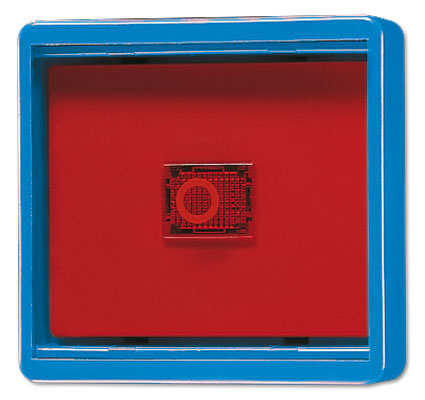 Abdeckung mit Glasscheibe und roter Wippe mit rotem Lichtaustrittsfenster für alle wassergeschützten AP-Schalter und -Taster / blau