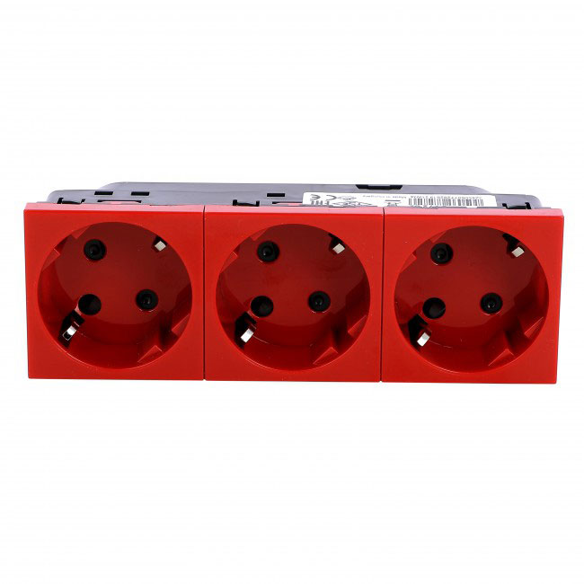 Mosaik 3-fach Schuko-Steckdose 45° 3 x 2P+E / 6mod rot