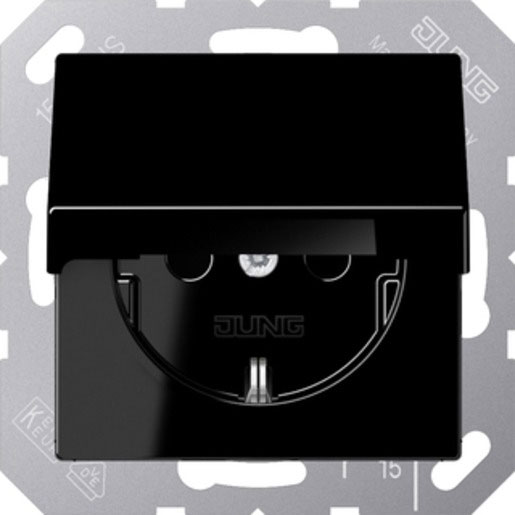 Jung Schuko-Steckdose 16A 250V mit Klappdeckel schwarz glänzend