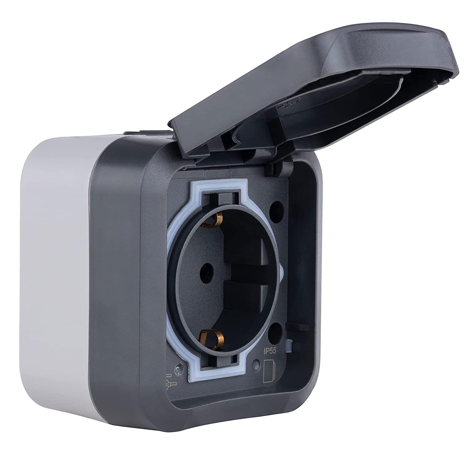 AP-FR Aquastorm Steckdose 1-fach mit Klappdeckel anthrazit / hellgrau / IP55