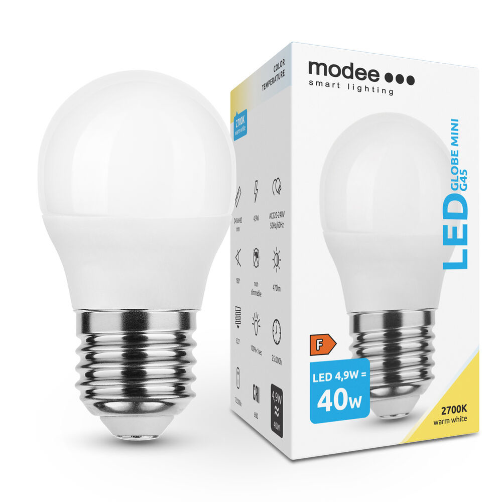 Modee Smart Lighting LED Kugellampe G45 / 470lm / 4,9W / E27 / 220-240V / 180° / 2.700K / 827 ww matt
