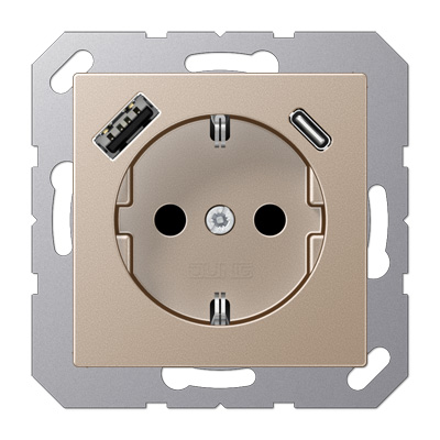 Jung SCHUKO®-Steckdose mit USB-Ladegerät / Safety+ / champagner
