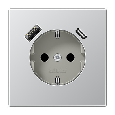 Jung SCHUKO®-Steckdose mit USB-Ladegerät / Safety+ / Aluminium matt