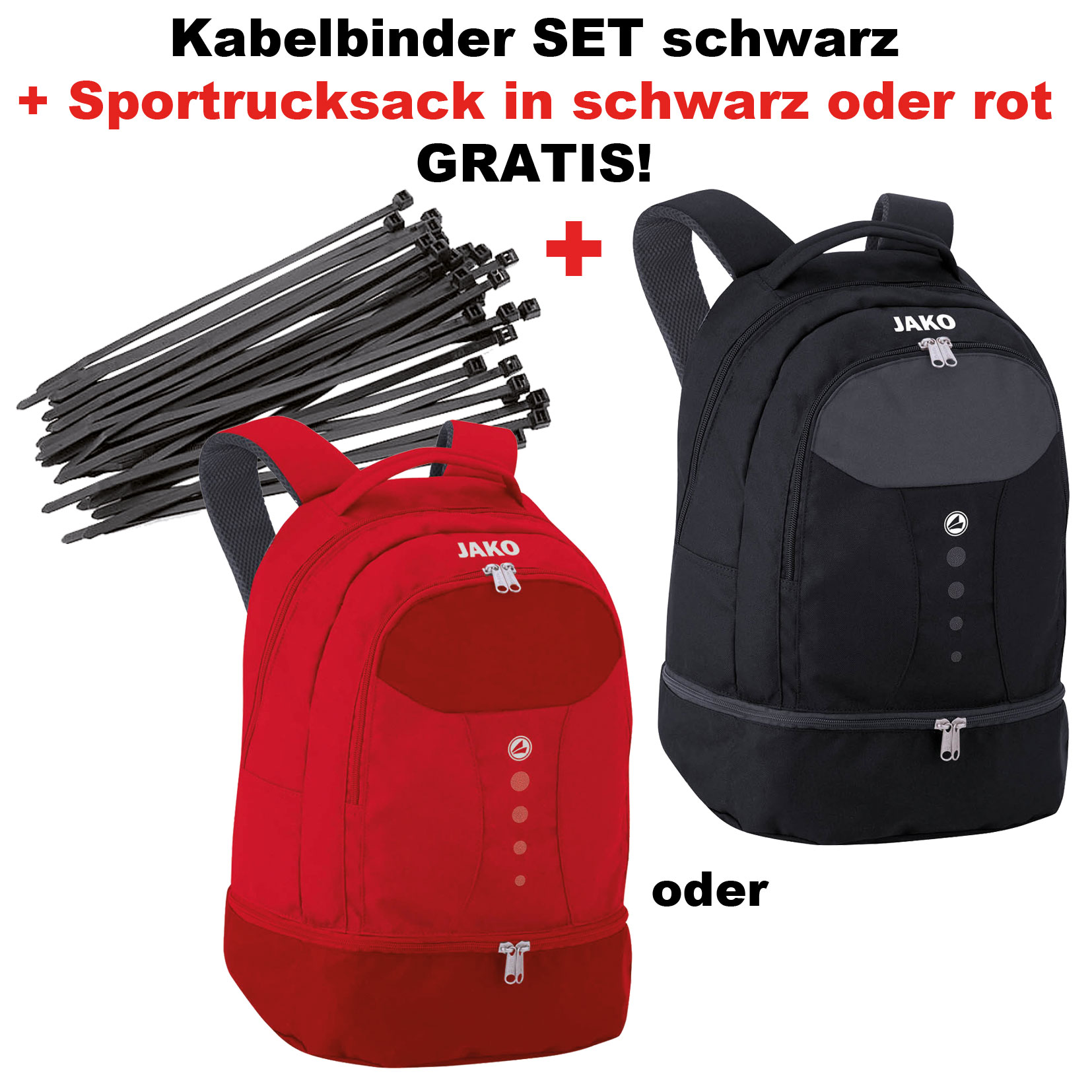 Aktionspaket Kabelbinder-Set Schwarz 5.000 Stück + 1 Sportrucksack Striker GRATIS