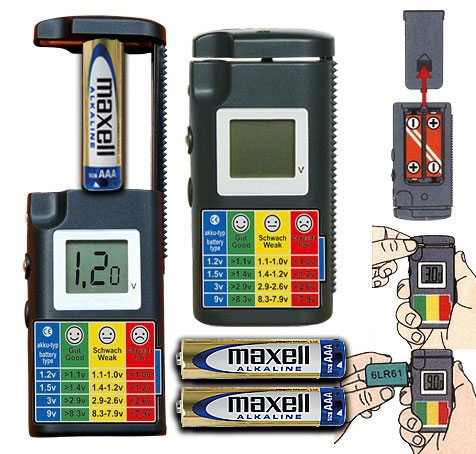 Batterie- & Akkutester mit LCD-Display BT211LCD /  inkl. 2 x Micro Maxell 1,5V