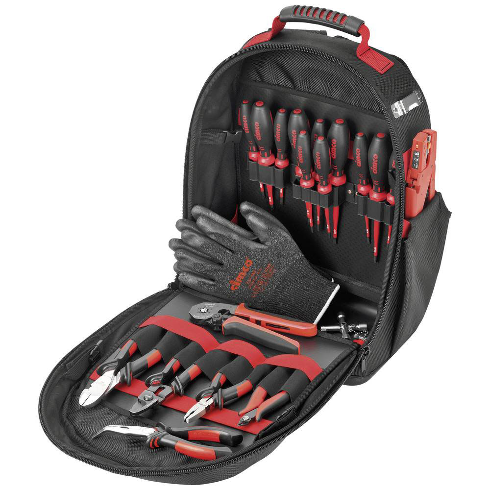 Cimco Industrierucksack PRO bestückt 21-teilig / wetterfest / rot-schwarz