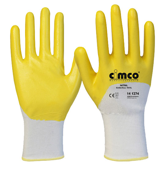 Cimco Arbeitshandschuh Nitril / gelb/weiß / Größe 10/XL