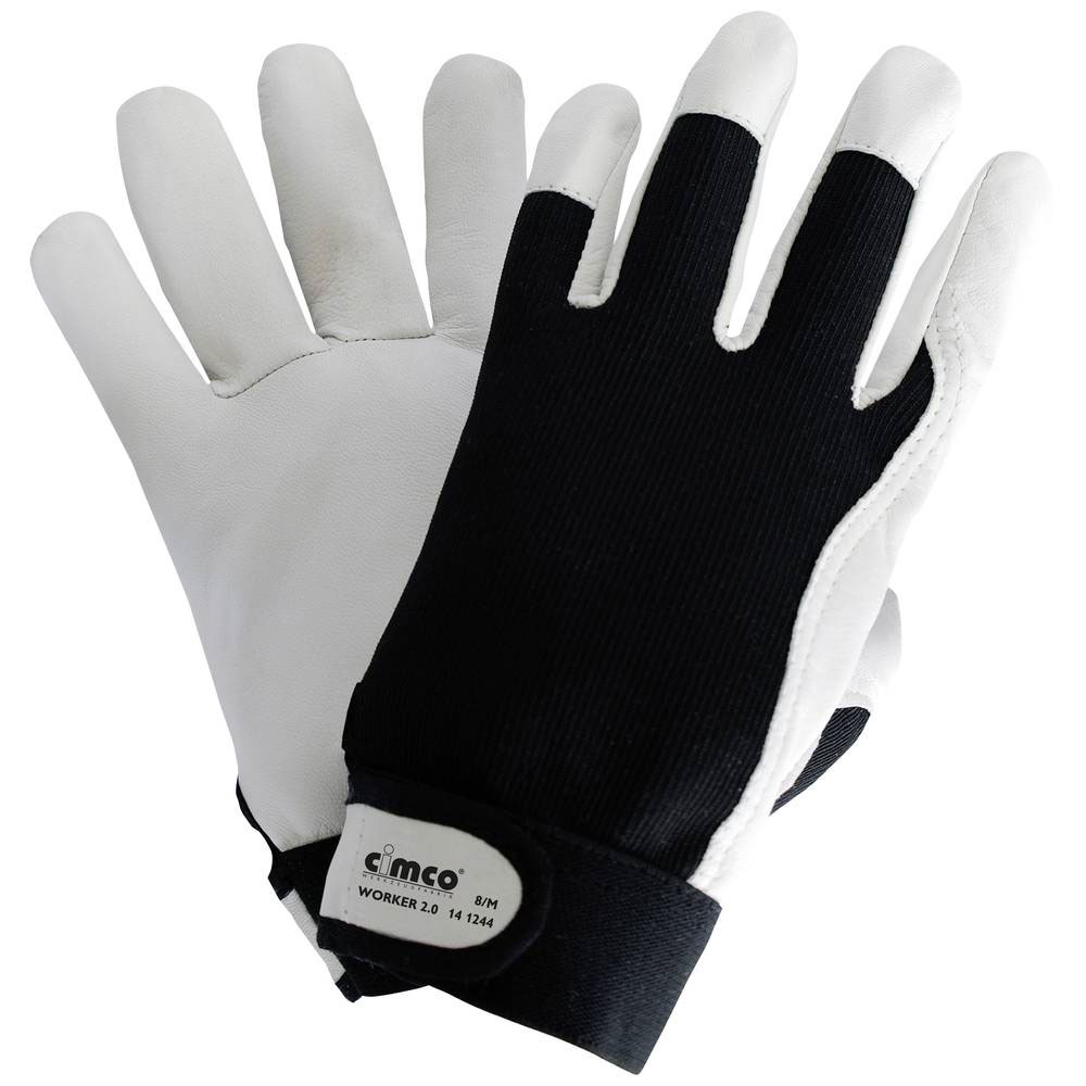 Cimco Nappaleder Arbeitshandschuh Worker 2.0 / schwarz/weiß / Größe 9/L