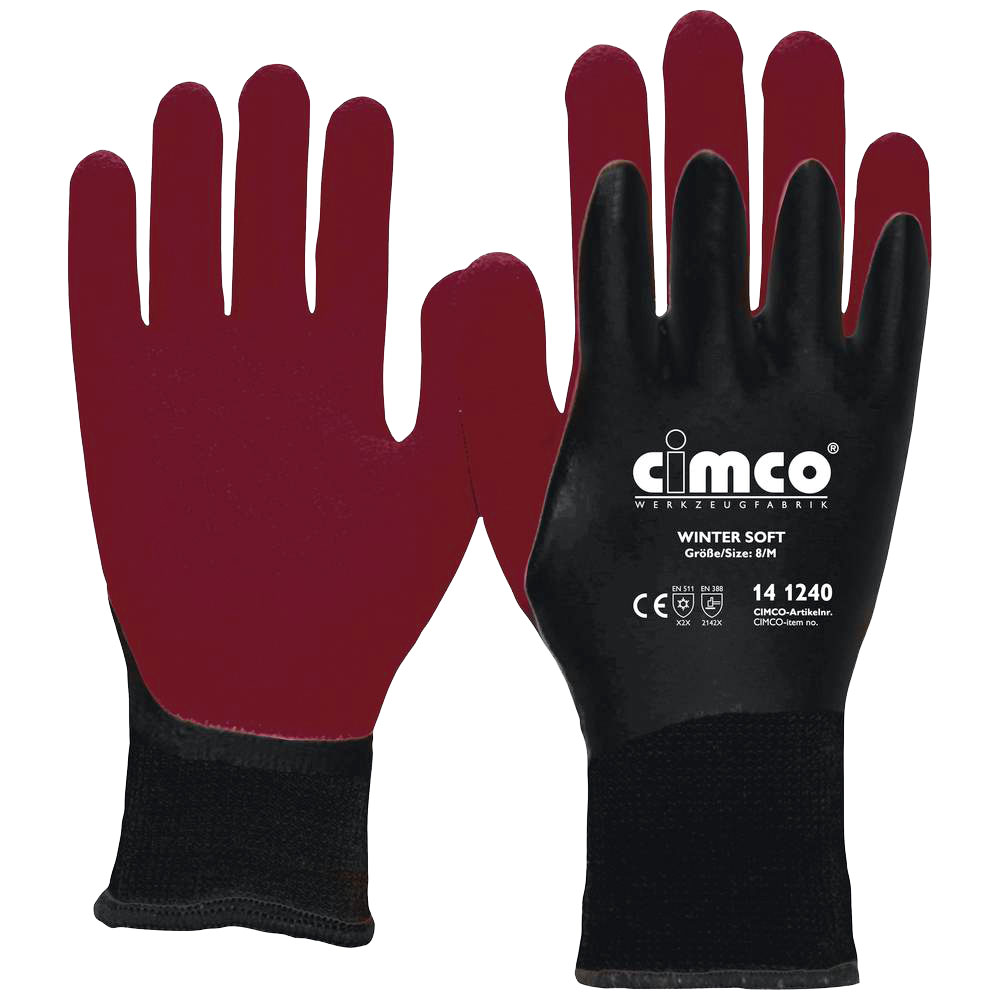 Cimco Arbeitshandschuh Winter Soft / dunkelrot/schwarz / Größe 8/M